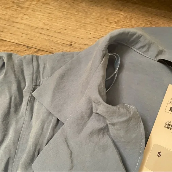 NWT Zara blue short sleeve buttoned up jumpsuit with a tie - Picture 14 of 15